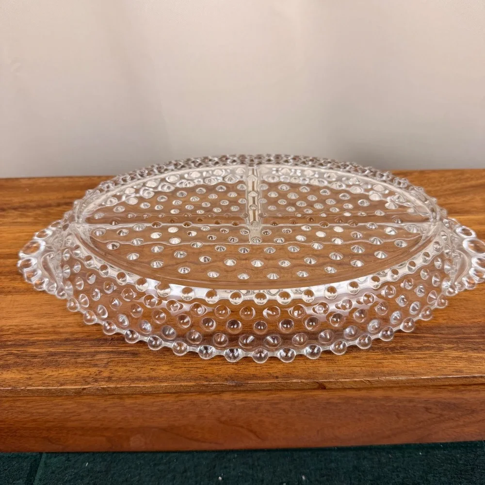 Vintage Duncan Miller Clear Hobnail Glass Divided Relish Dish Serving Tray